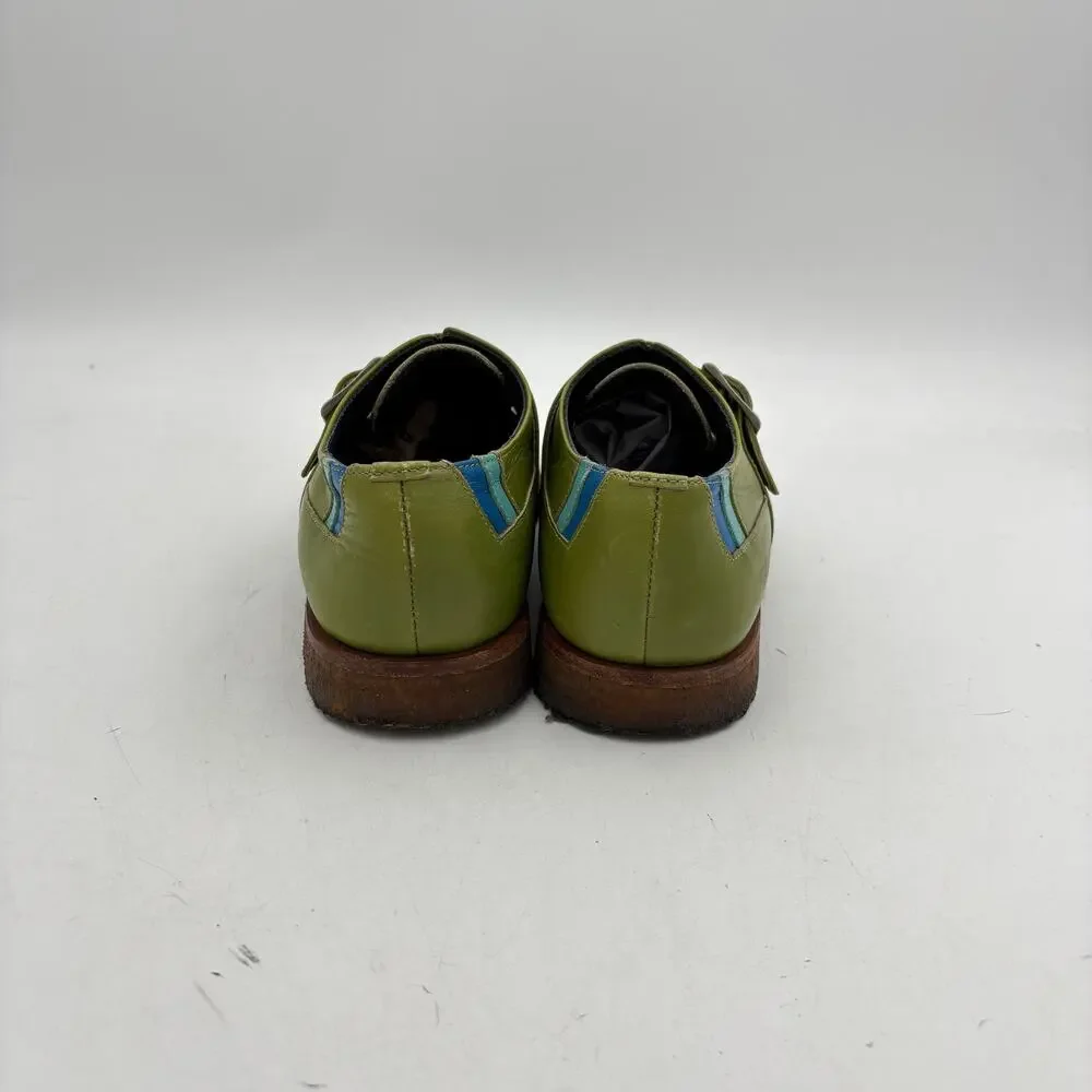 Vintage John Fluevog Ascot Leather Shoes Men's 7 Monk Strap Green